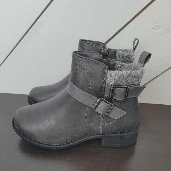 NEW Easy Street Grey Womens 6.5W  Ankle Moto Boots Slip Resistant 5CT - Picture 2 of 10